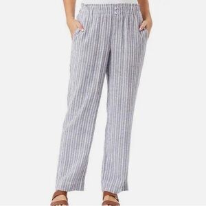 BRIGGS Linen Blend Striped Wide Leg Pull On Pants, Size Medium